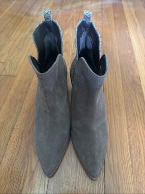 Kaanas Taupe Suede Pointed-Toe Ankle Boots